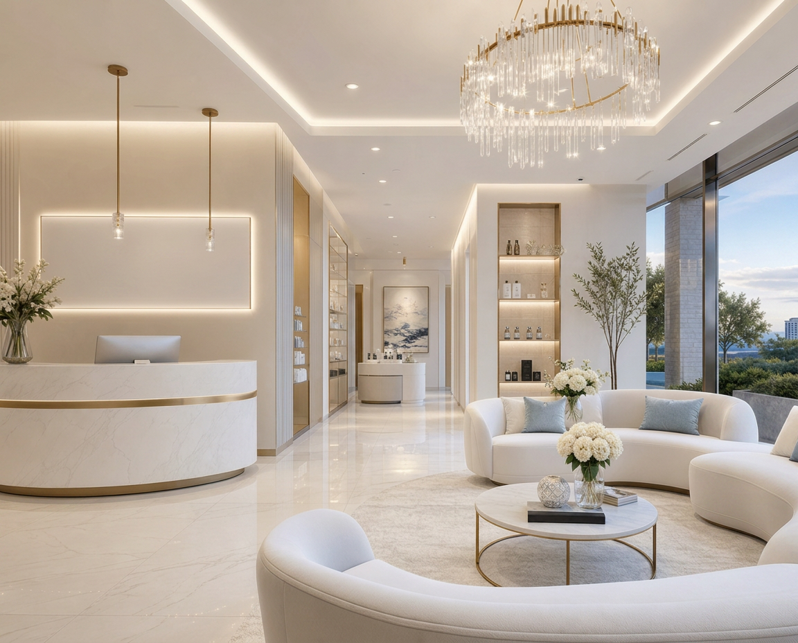 Luxury medical spa reception and lounge interior